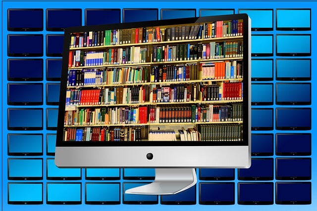 Books on a shelf in a computer 